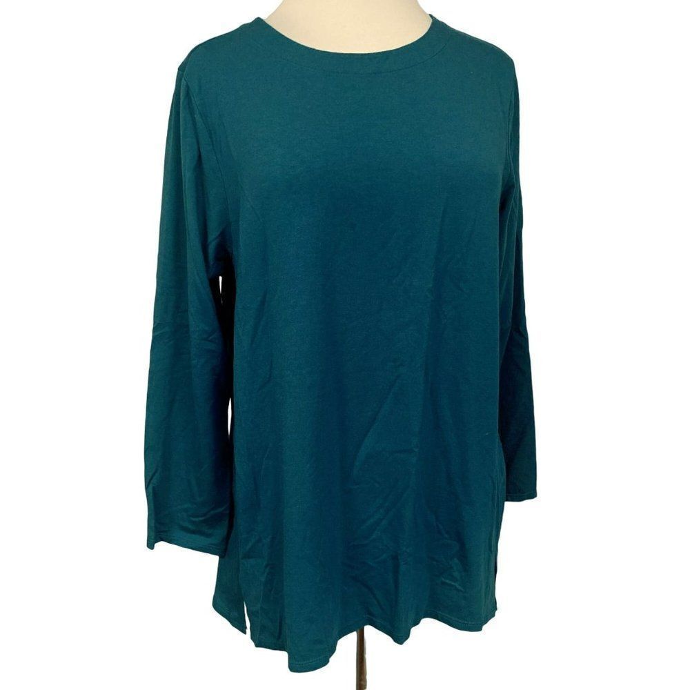 J. Jill Lux Supima Forward Seam Tunic Top Petite XL Pullover 4" Side Vent Teal